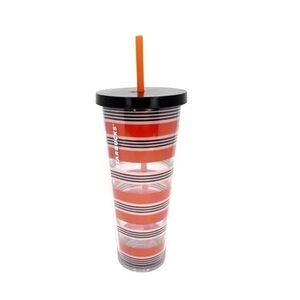 Starbucks Venti Cold Cup Black & Orange Clear Stripes 2018 Sports Team New NWT